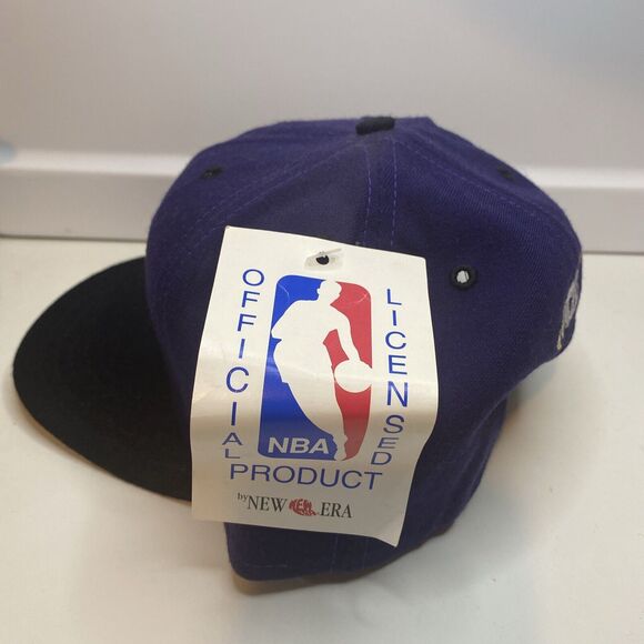 VTG New Era Utah Jazz Wool Hat Cap Purple Black Snapback Pro Model Deadstock NBA - Picture 3 of 11